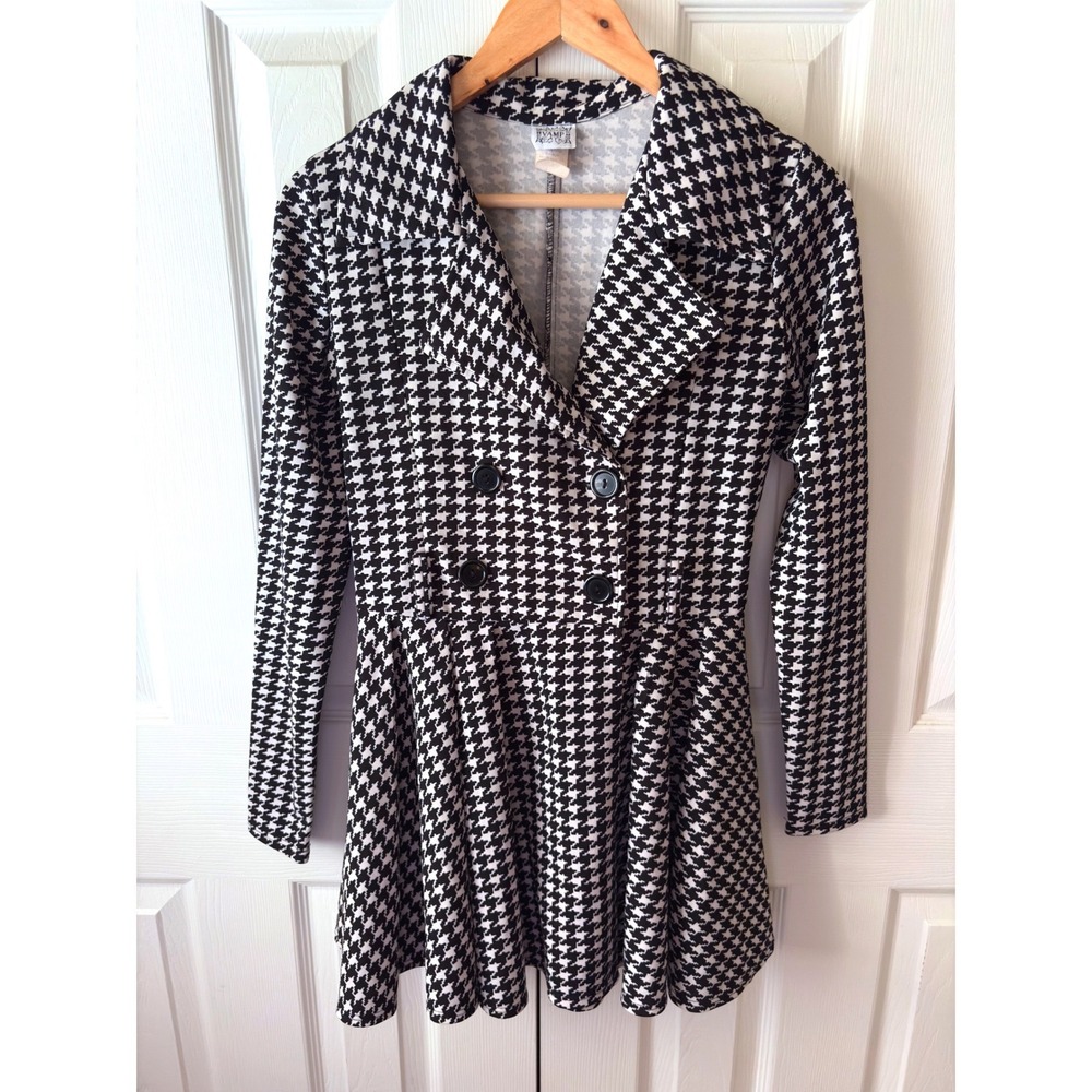 VINTAGE 1990's VAMP Houndstooth Double Breasted Whimsigoth Blazer Mini Dress S